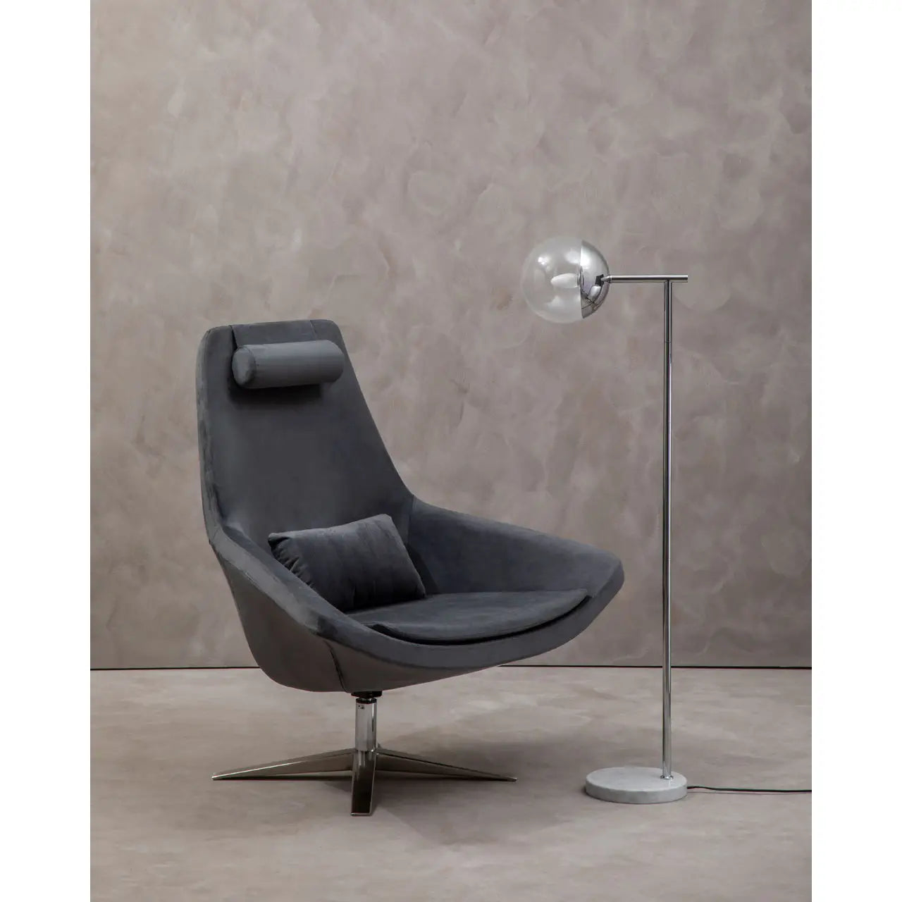 aRmanica KAIRO GREY VELVET ARMCHAIR