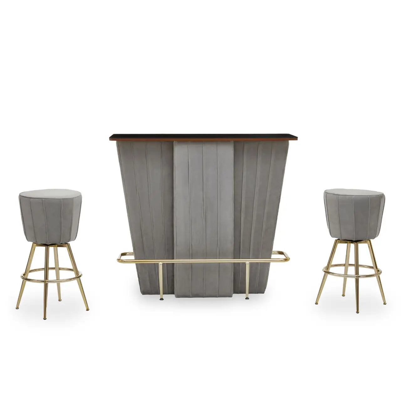 aRmanica CHICAGO BAR AND GREY VELVET STOOLS SET