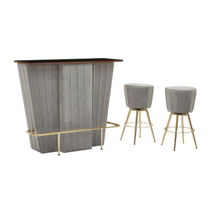 aRmanica CHICAGO BAR AND GREY VELVET STOOLS SET