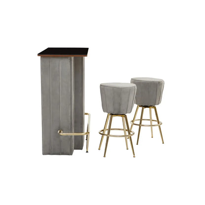 aRmanica CHICAGO BAR AND GREY VELVET STOOLS SET