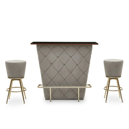 aRmanica CHICAGO BAR AND GREY VELVET STOOLS SET