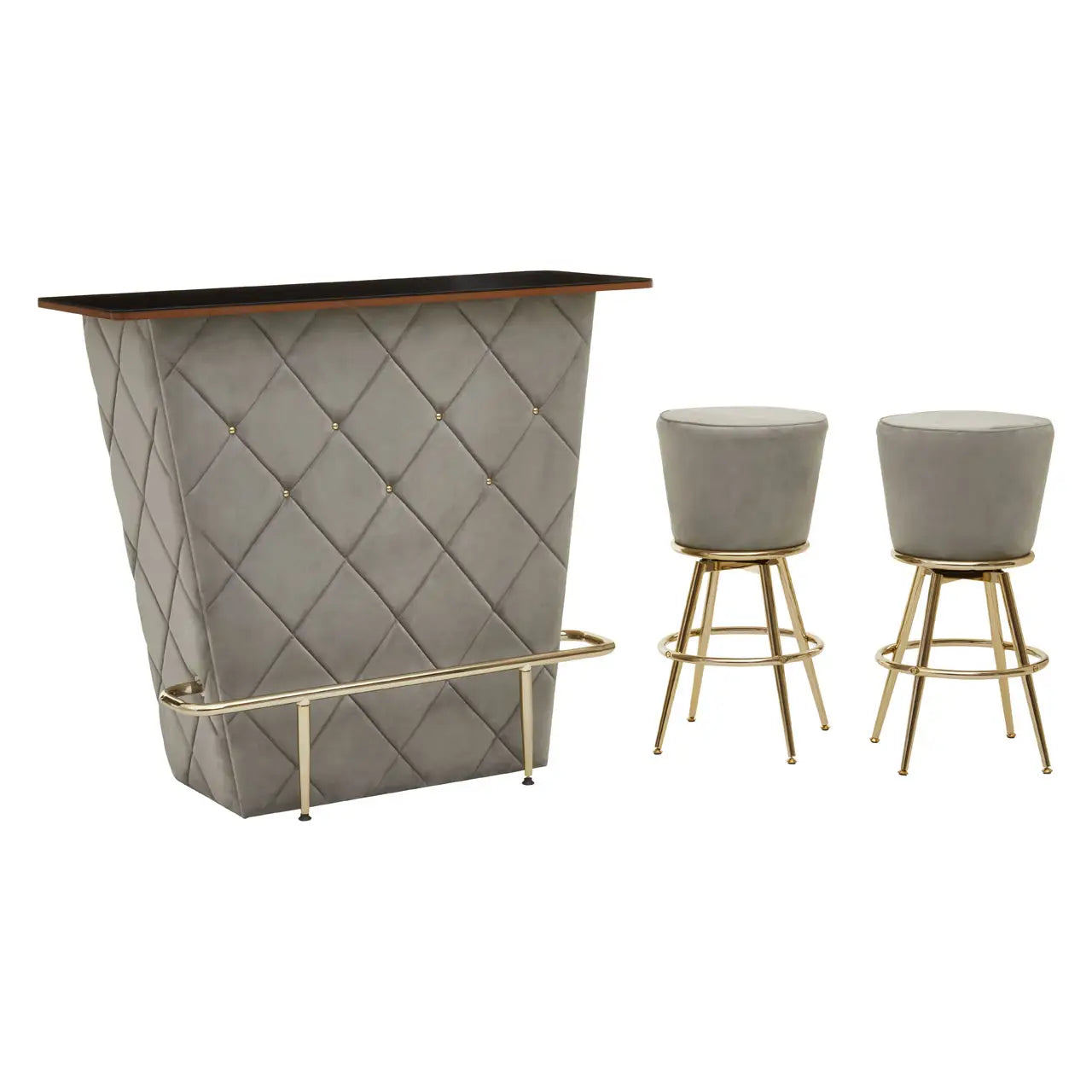 aRmanica CHICAGO BAR AND GREY VELVET STOOLS SET