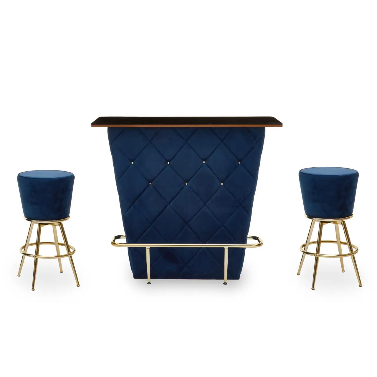 aRmanica CHICAGO BAR AND NAVY VELVET STOOLS SET