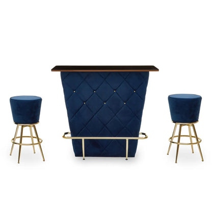 aRmanica CHICAGO BAR AND NAVY VELVET STOOLS SET