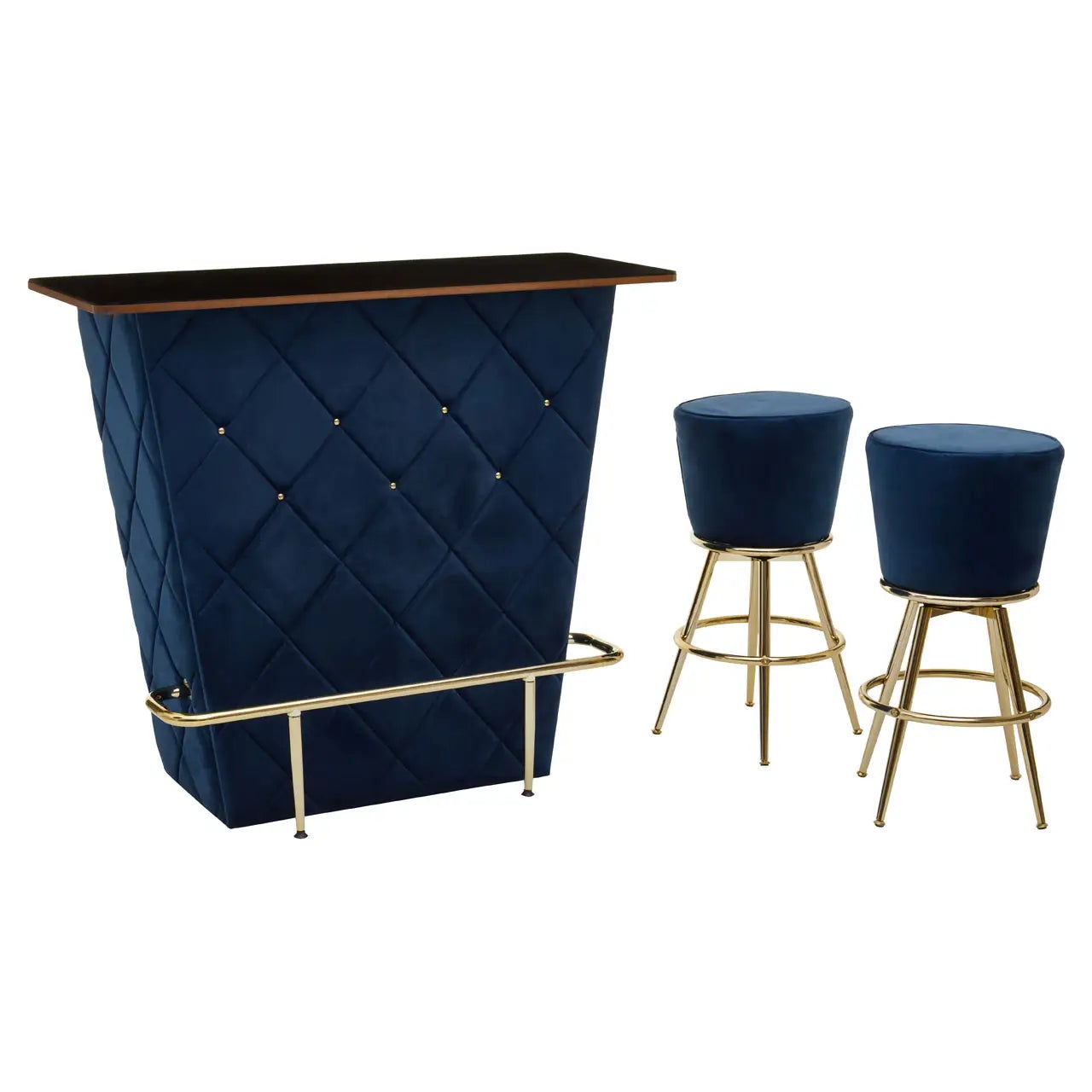 aRmanica CHICAGO BAR AND NAVY VELVET STOOLS SET