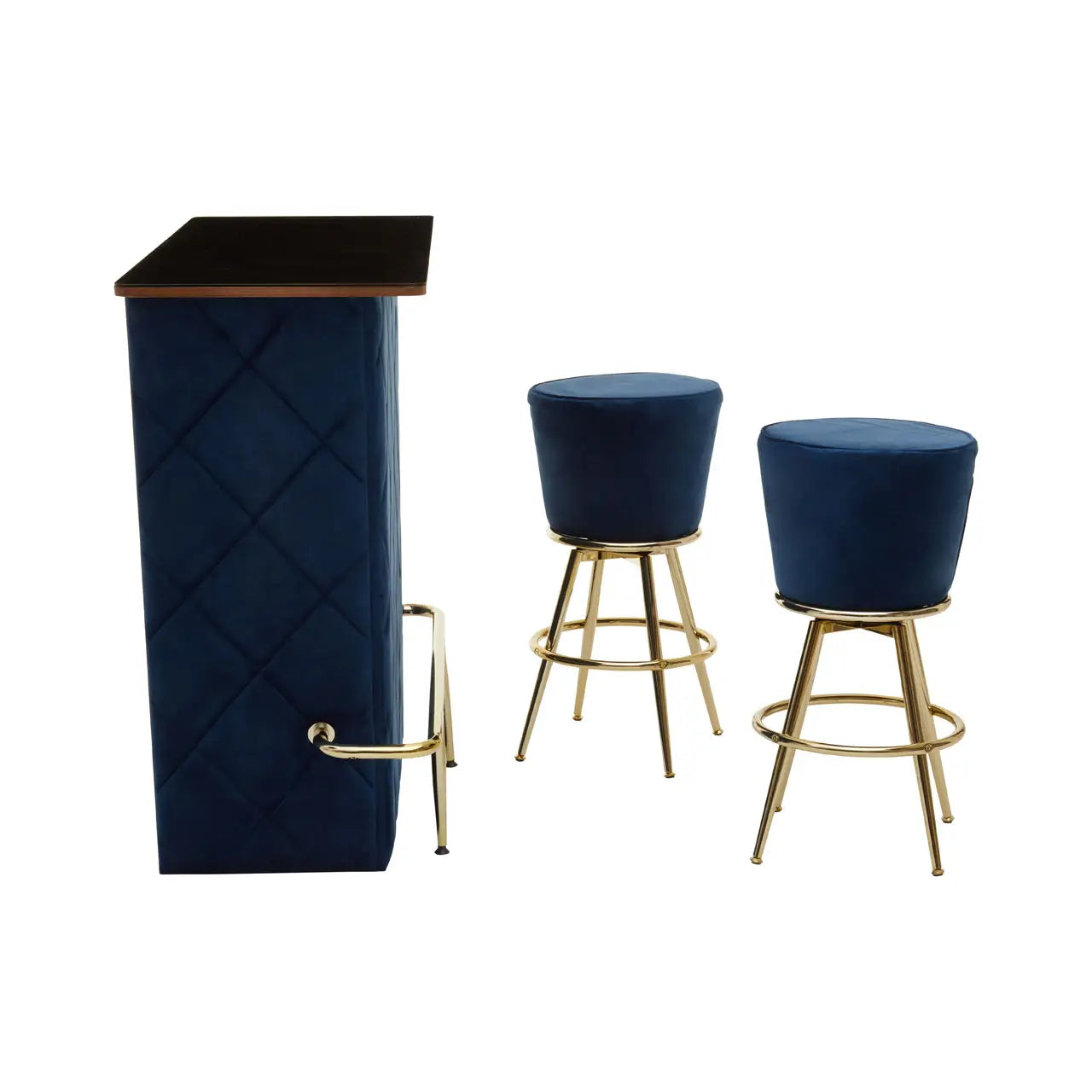 aRmanica CHICAGO BAR AND NAVY VELVET STOOLS SET