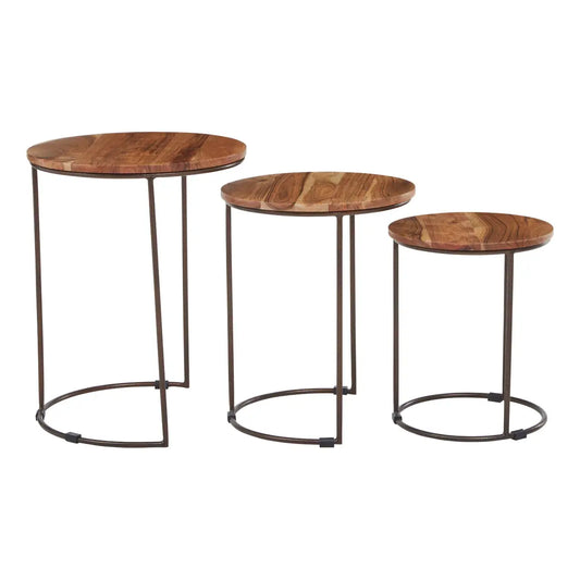 aRmanica Nest Of Three Natural Acacia Wood Tables