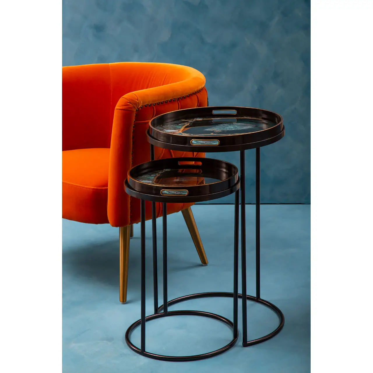 aRmanica CELINI SET OF TWO AGATE NESTING TABLES