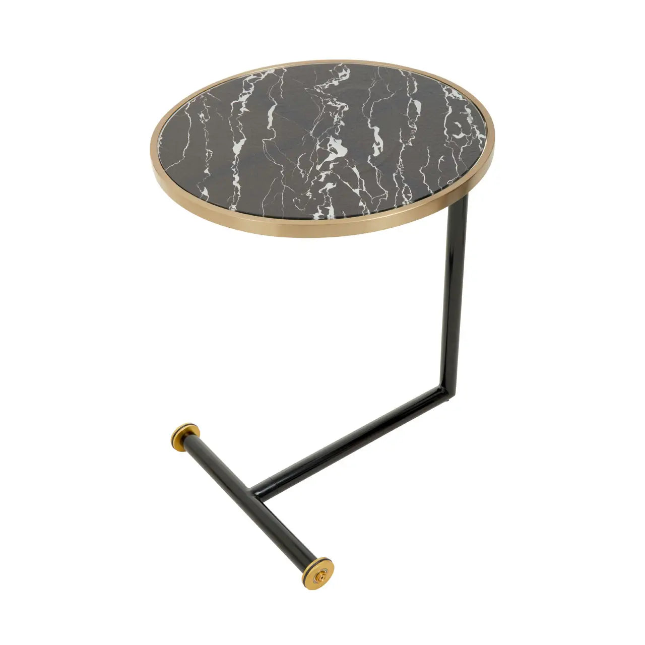 aRmanica ARIA BLACK GLASS BLACK MARBLE EFFECT SIDE TABLE