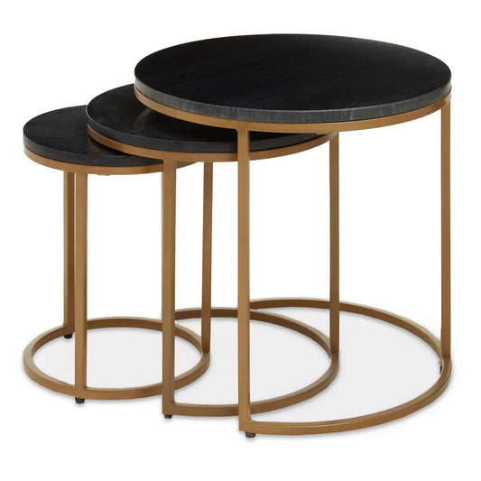 aRmanica Set Of Three Black Marble Side Tables