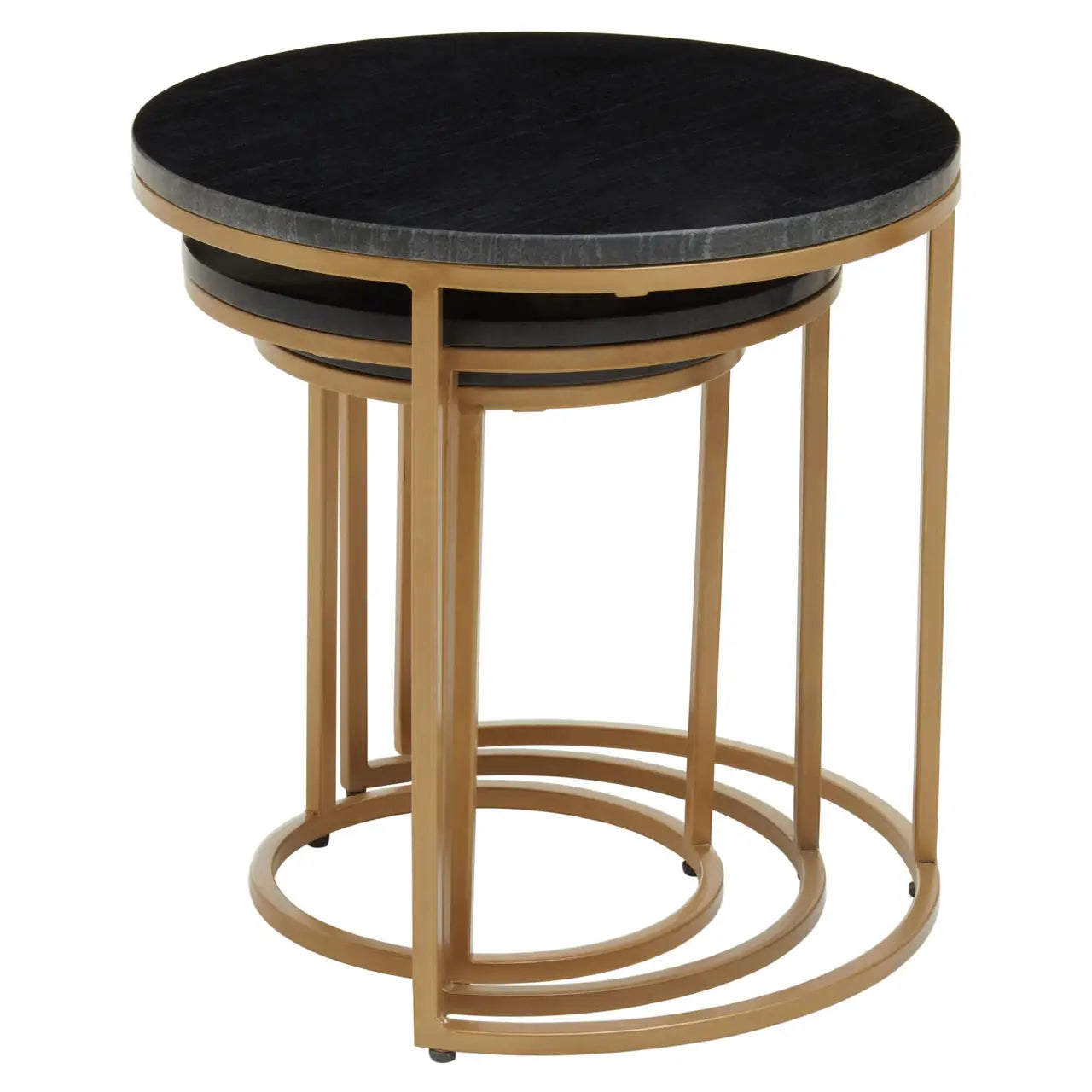 aRmanica Set Of Three Black Marble Side Tables