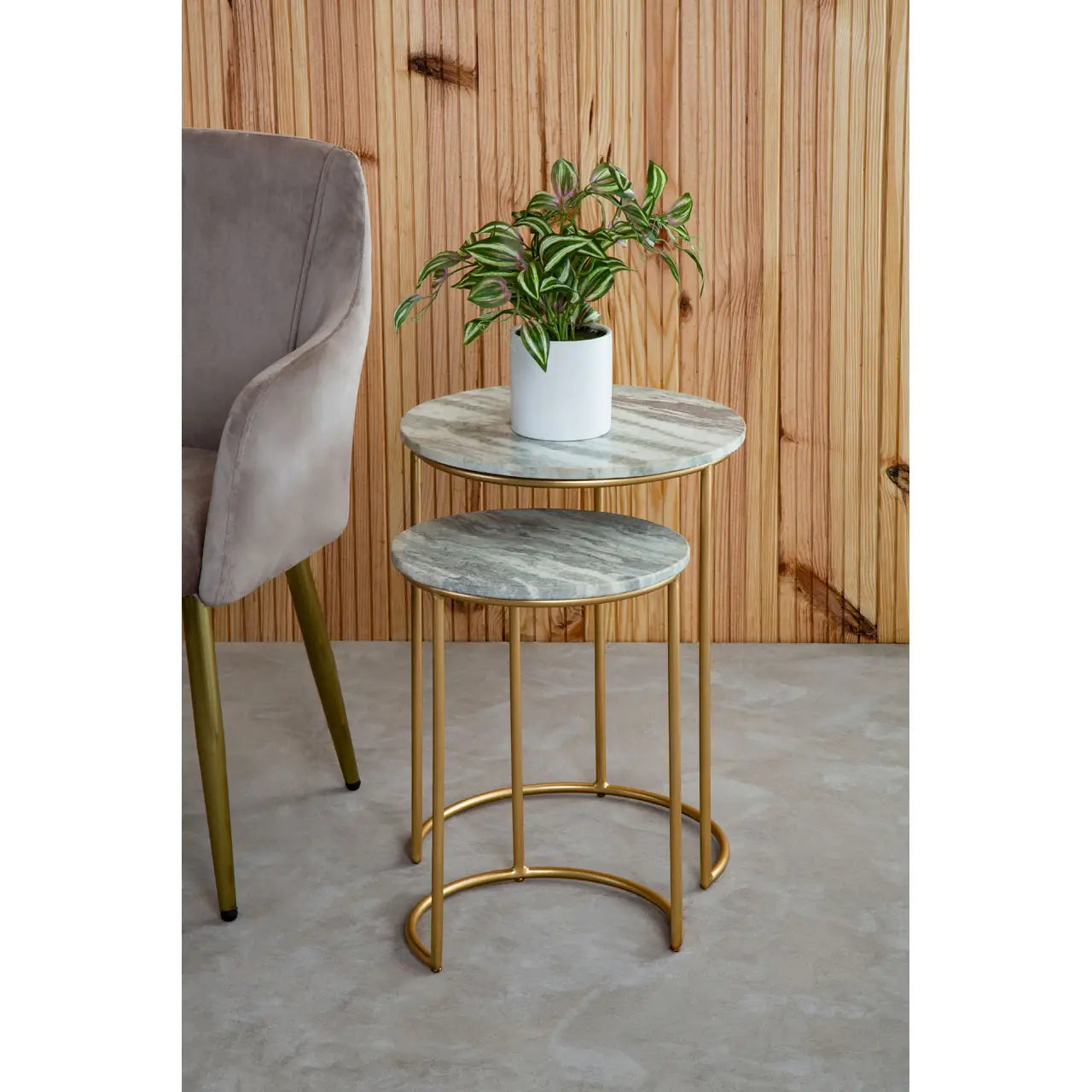 aRmanica MANDILI NEST OF 2 NATURAL MARBLE SIDE TABLE