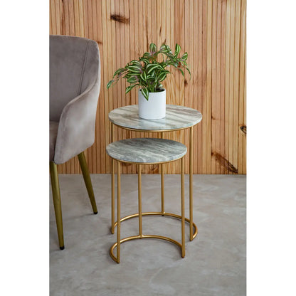 aRmanica MANDILI NEST OF 2 NATURAL MARBLE SIDE TABLE