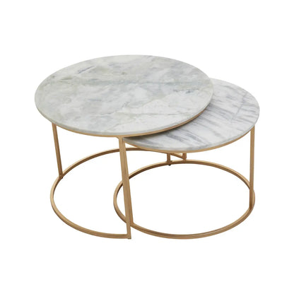 aRmanica MANDOLINI NEST OF 2 WHITE MARBLE ROUND COFFEE TABLES