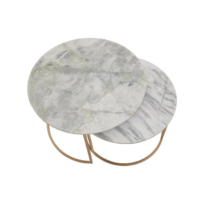 aRmanica MANDOLINI NEST OF 2 WHITE MARBLE ROUND COFFEE TABLES