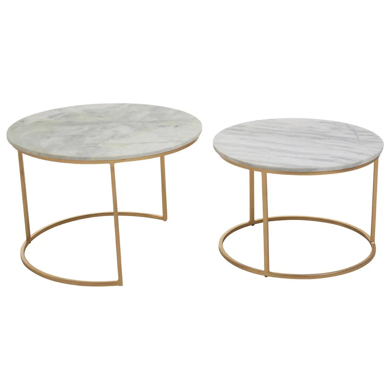 aRmanica MANDOLINI NEST OF 2 WHITE MARBLE ROUND COFFEE TABLES