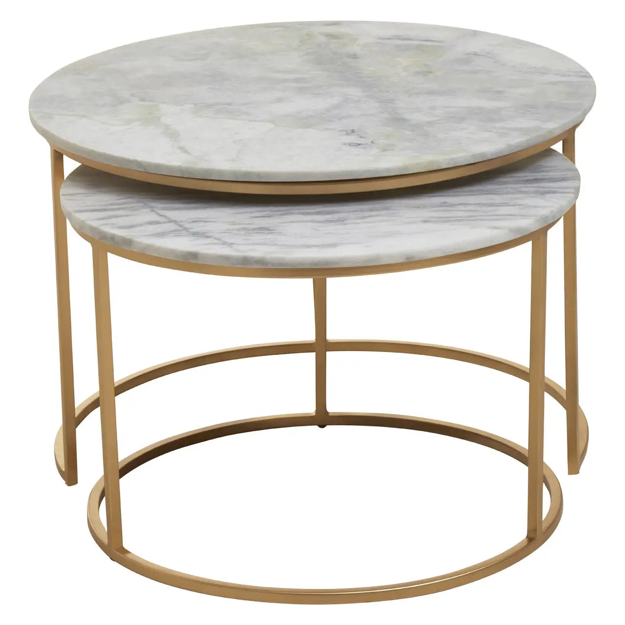 aRmanica MANDOLINI NEST OF 2 WHITE MARBLE ROUND COFFEE TABLES