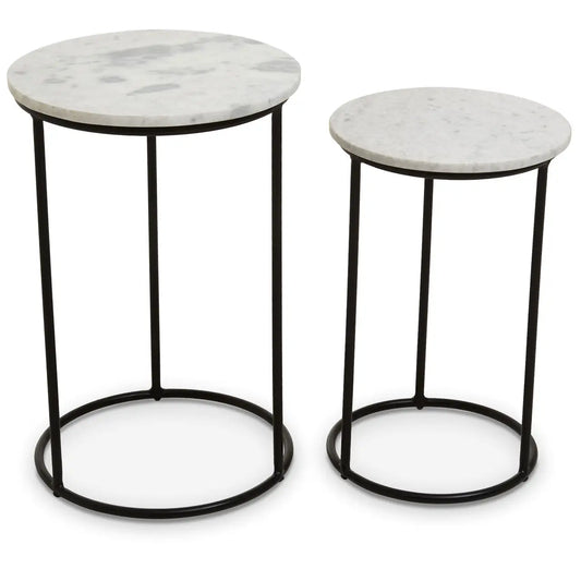 aRmanica Nest Of 2 White Marble Side Tables