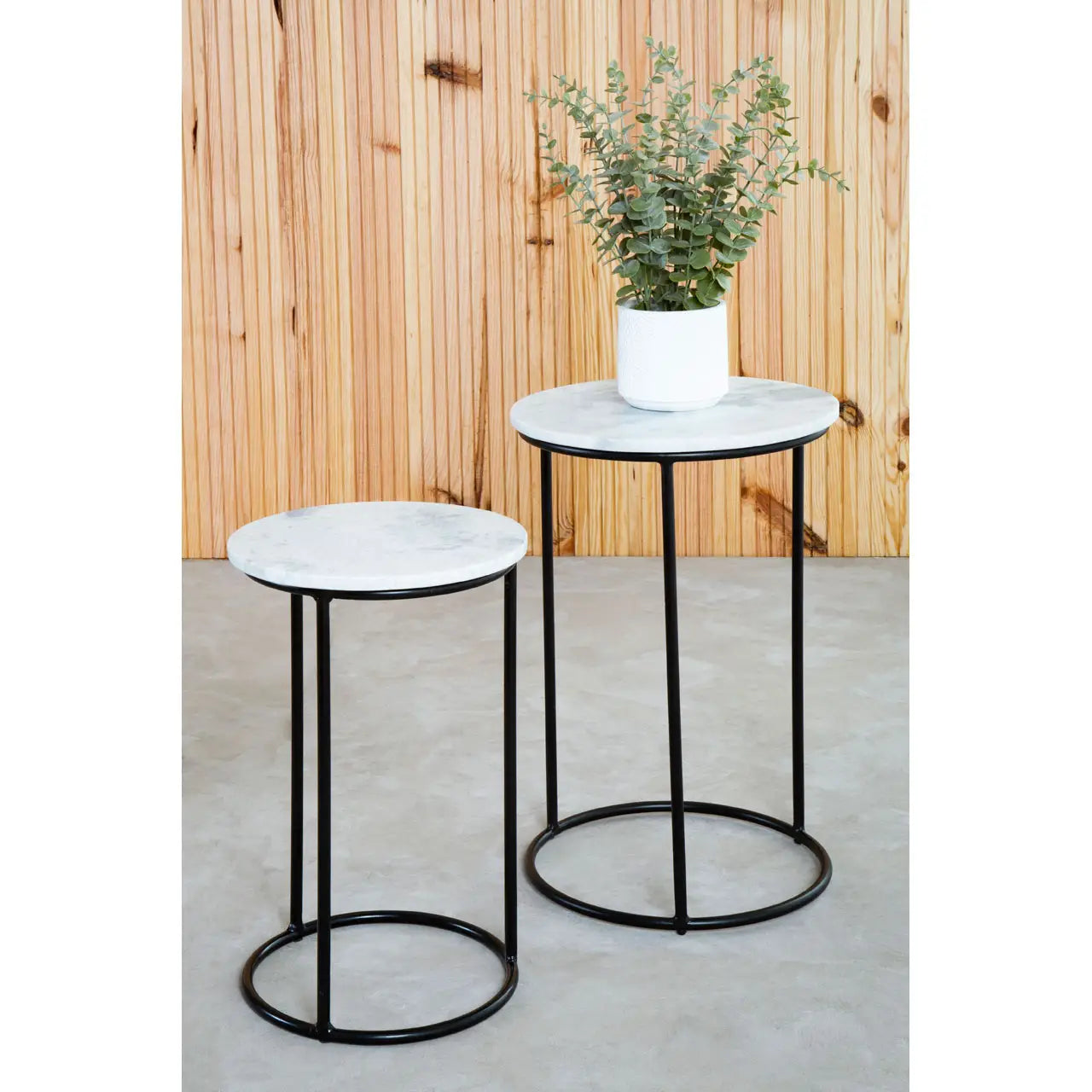 aRmanica Nest Of 2 White Marble Side Tables