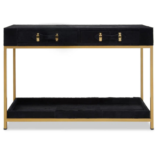 aRmanica KENSINGTON TOWNHOUSE HAIR ON HIDE BLACK AND GOLD CONSOLE TABLE