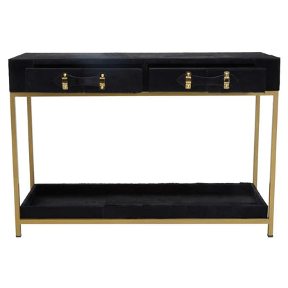 aRmanica KENSINGTON TOWNHOUSE HAIR ON HIDE BLACK AND GOLD CONSOLE TABLE