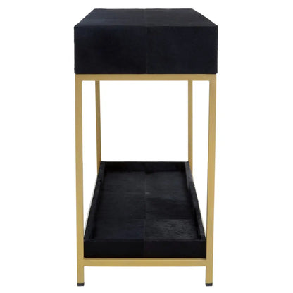 aRmanica KENSINGTON TOWNHOUSE HAIR ON HIDE BLACK AND GOLD CONSOLE TABLE