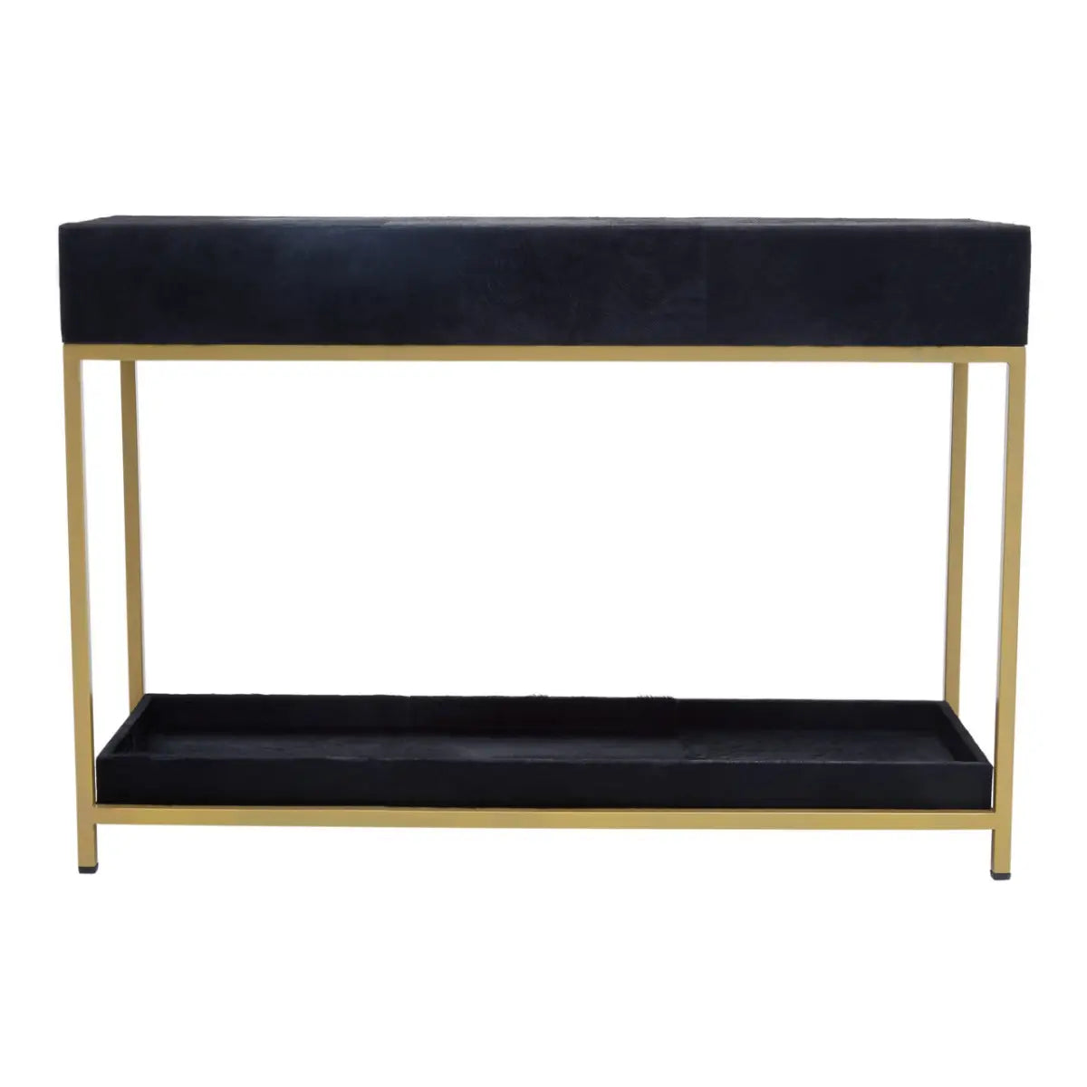 aRmanica KENSINGTON TOWNHOUSE HAIR ON HIDE BLACK AND GOLD CONSOLE TABLE