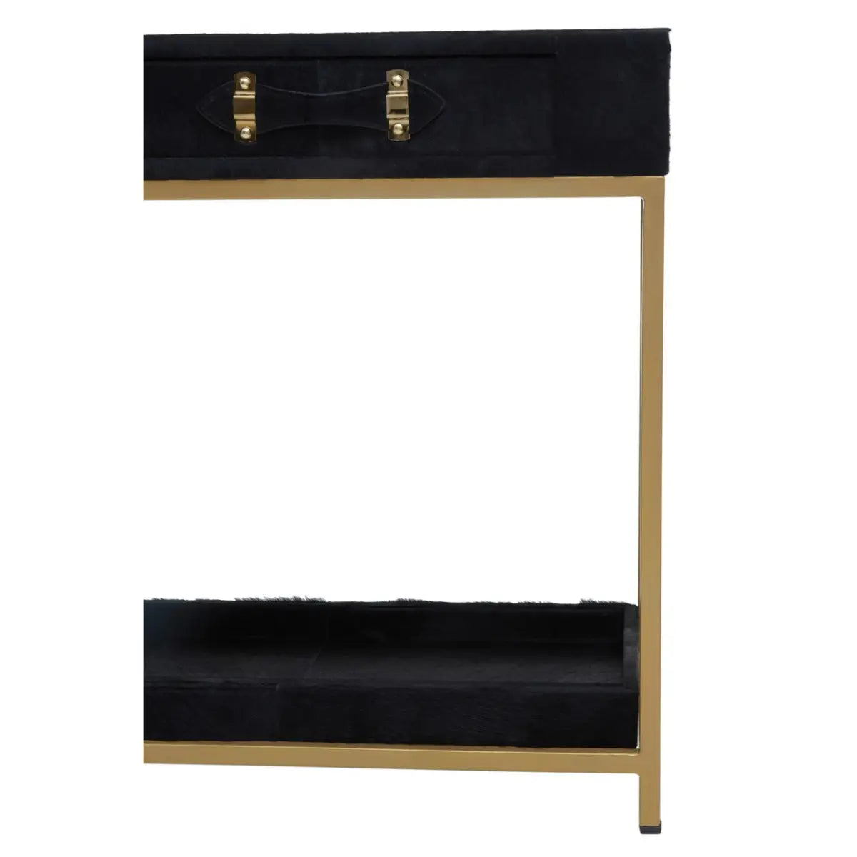 aRmanica KENSINGTON TOWNHOUSE HAIR ON HIDE BLACK AND GOLD CONSOLE TABLE