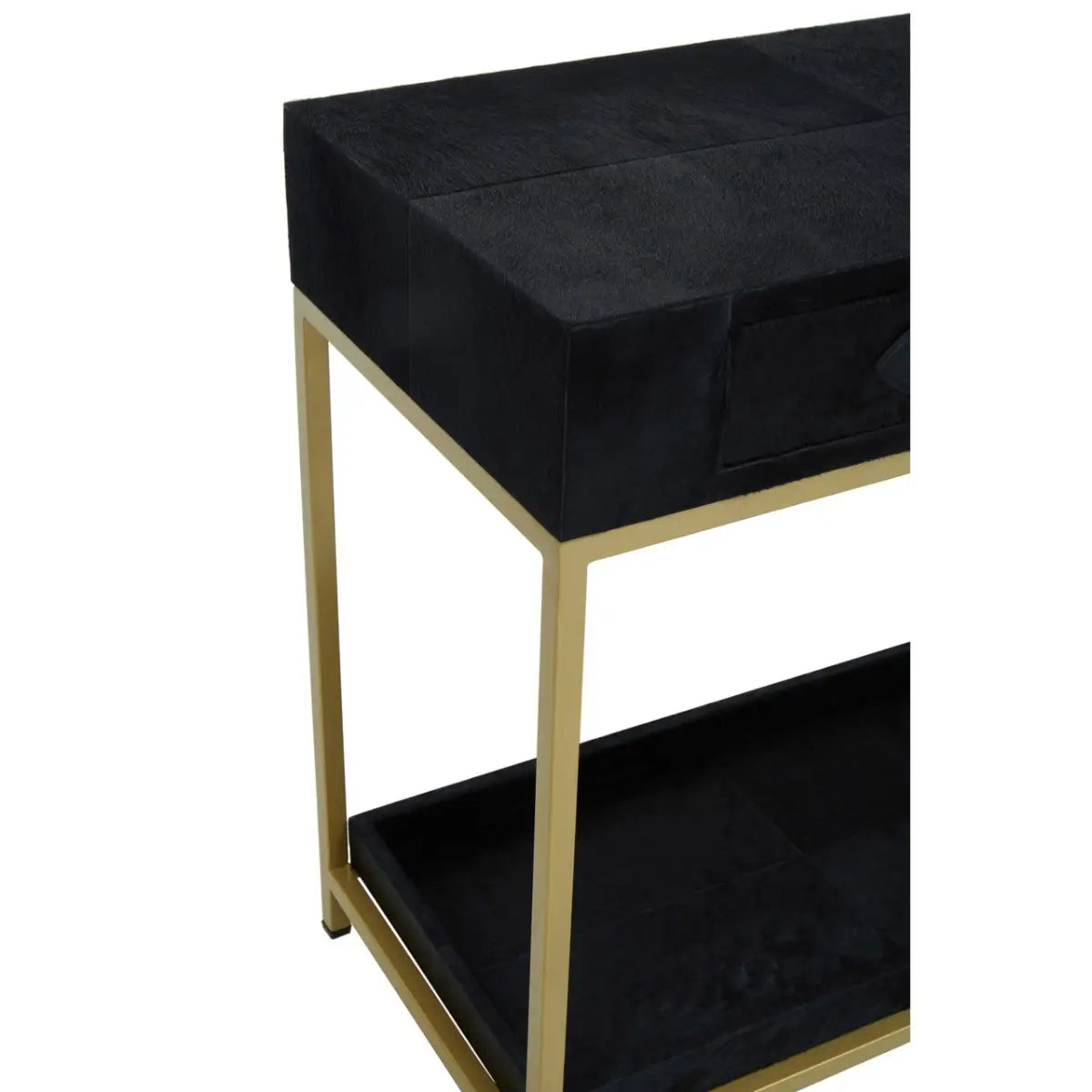 aRmanica KENSINGTON TOWNHOUSE HAIR ON HIDE BLACK AND GOLD CONSOLE TABLE