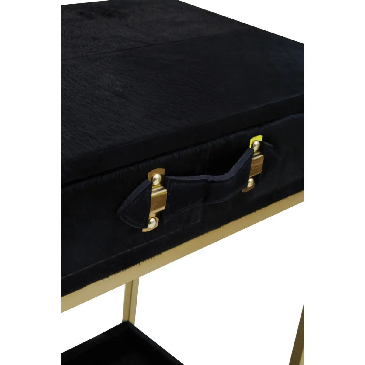 aRmanica KENSINGTON TOWNHOUSE HAIR ON HIDE BLACK AND GOLD CONSOLE TABLE