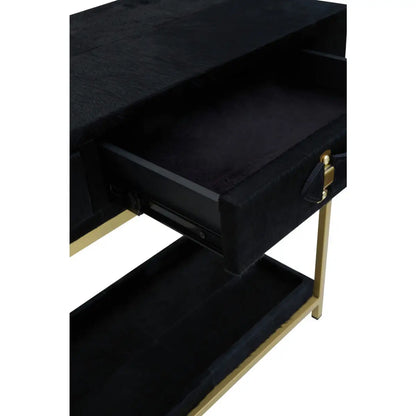 aRmanica KENSINGTON TOWNHOUSE HAIR ON HIDE BLACK AND GOLD CONSOLE TABLE