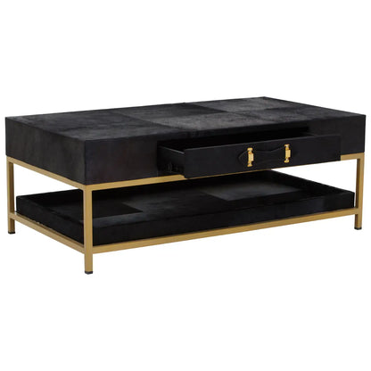 aRmanica MAYFAIR TOWNHOUSE HAIR ON HIDE BLACK AND GOLD COFFEE TABLE