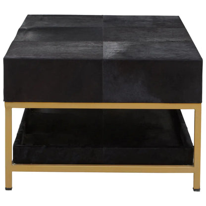 aRmanica MAYFAIR TOWNHOUSE HAIR ON HIDE BLACK AND GOLD COFFEE TABLE