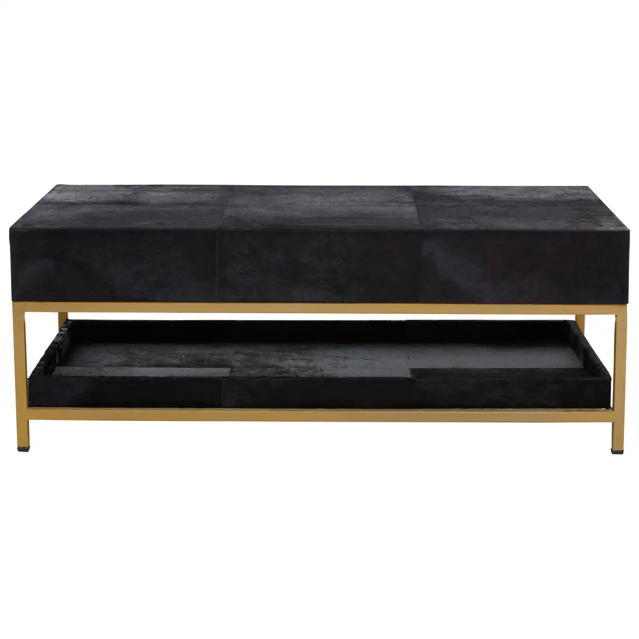 aRmanica MAYFAIR TOWNHOUSE HAIR ON HIDE BLACK AND GOLD COFFEE TABLE