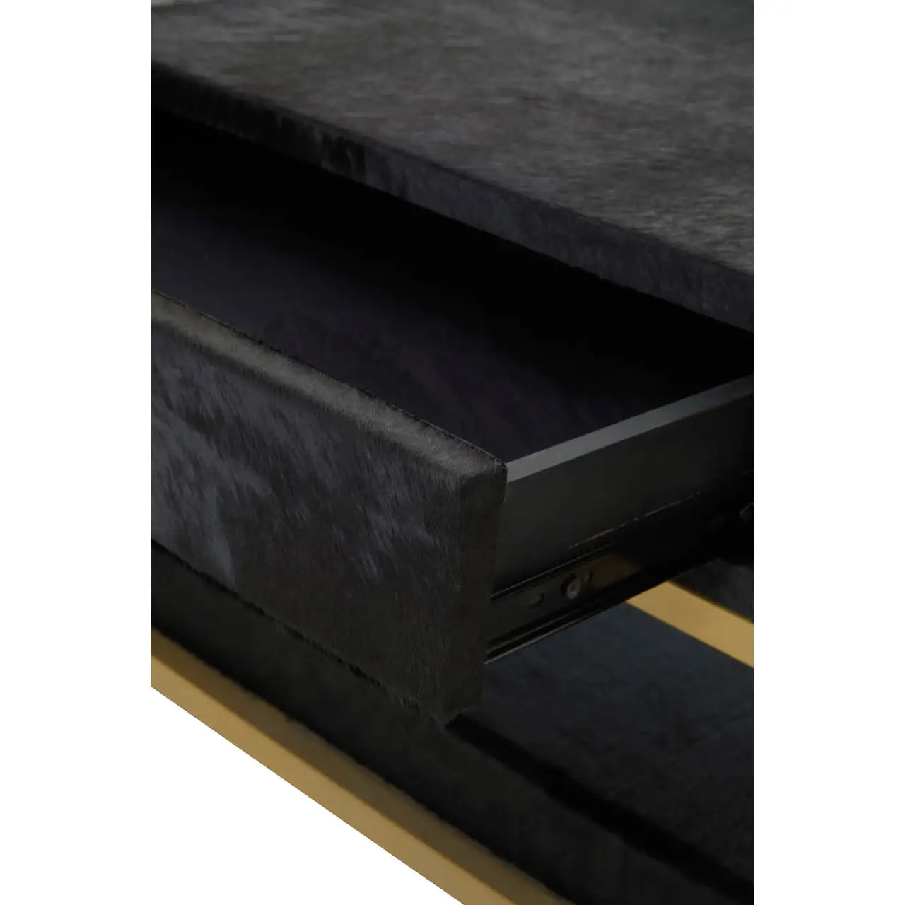 aRmanica MAYFAIR TOWNHOUSE HAIR ON HIDE BLACK AND GOLD COFFEE TABLE