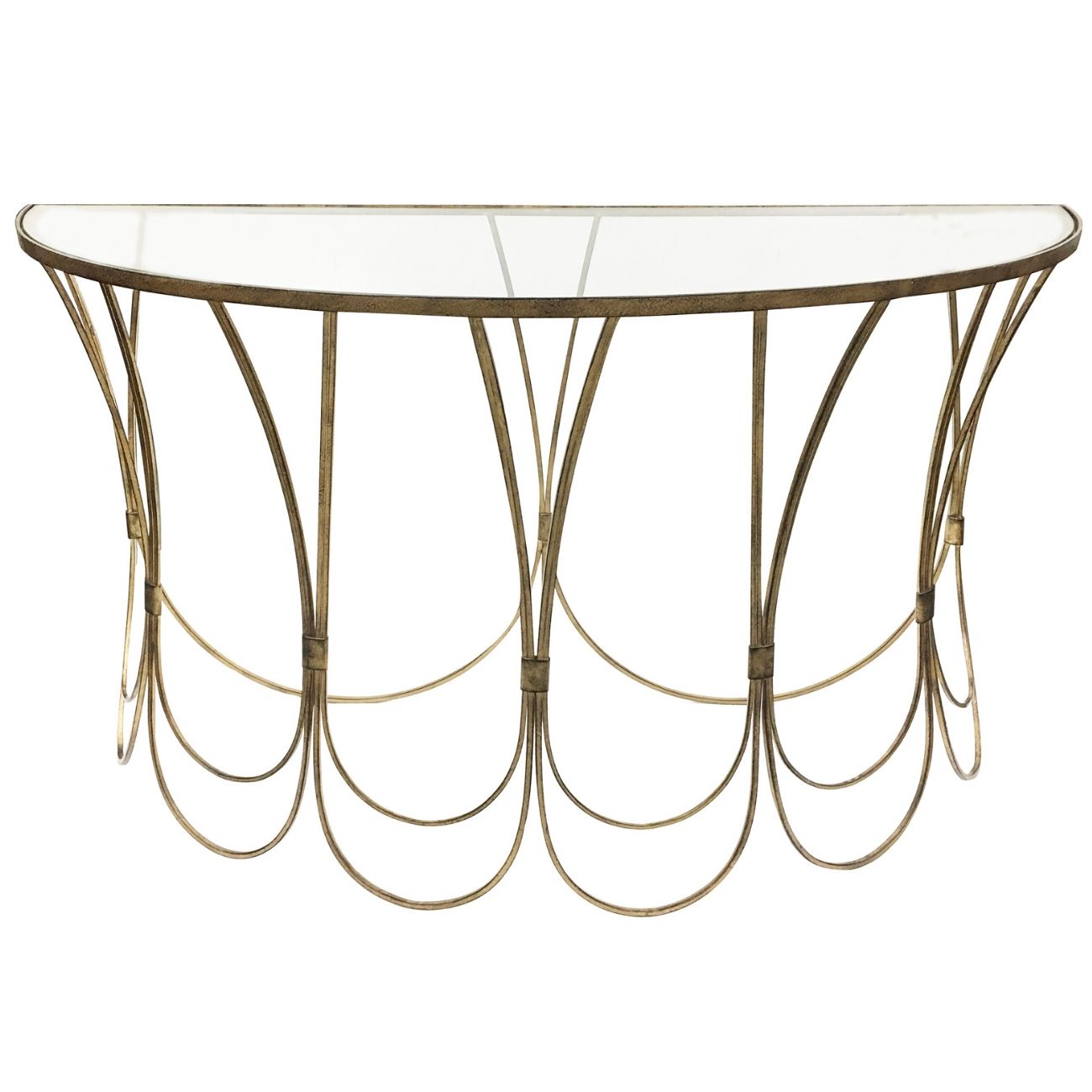 aRmanica Champagne Iron Console Table With Scallop Detail