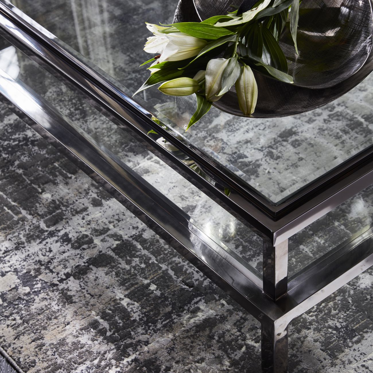 aRmanica Stainless Steel and Glass Square Coffee Table 120x120x42cm