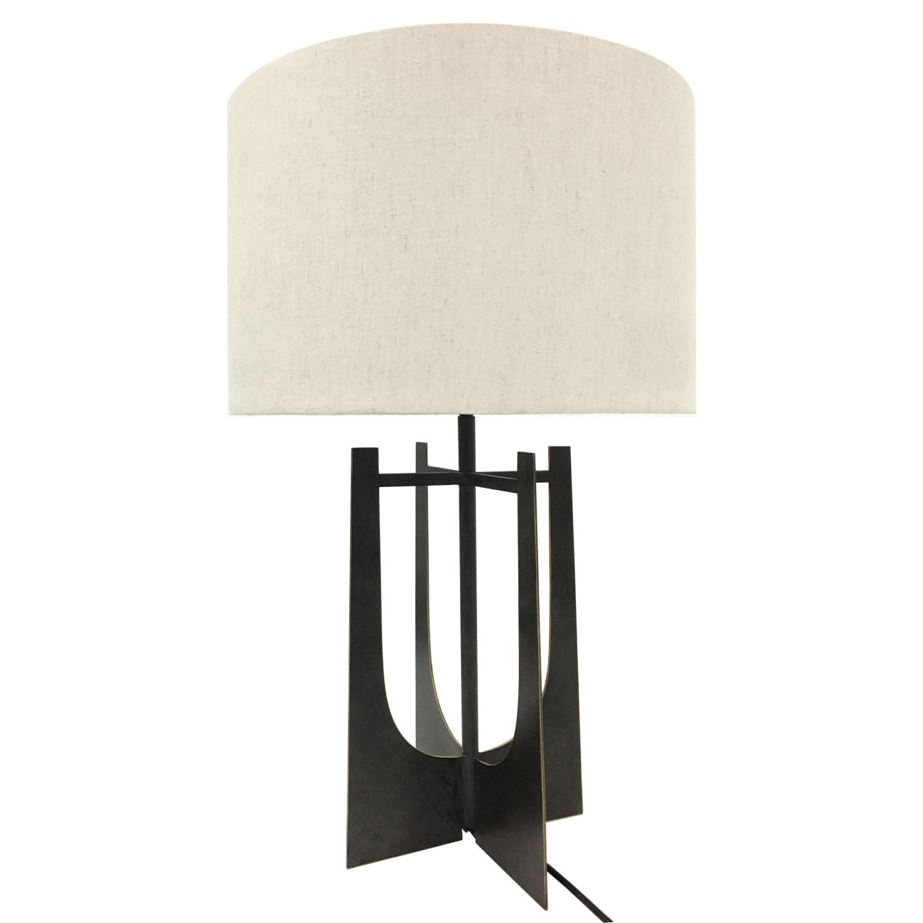 aRmanica Hammered Iron Table Lamp Gilded Oak with Irish Linen Shade