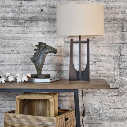 aRmanica Hammered Iron Table Lamp Gilded Oak with Irish Linen Shade