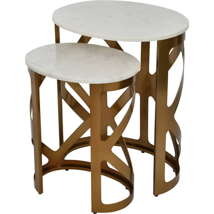 aRmanica Set of 2 Side Tables Satin Bronze Finish with Off-White Marble