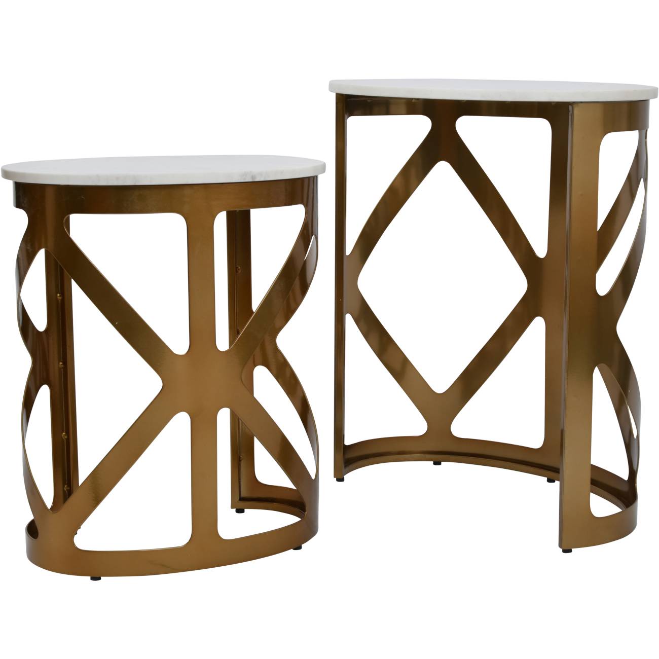 aRmanica Set of 2 Side Tables Satin Bronze Finish with Off-White Marble