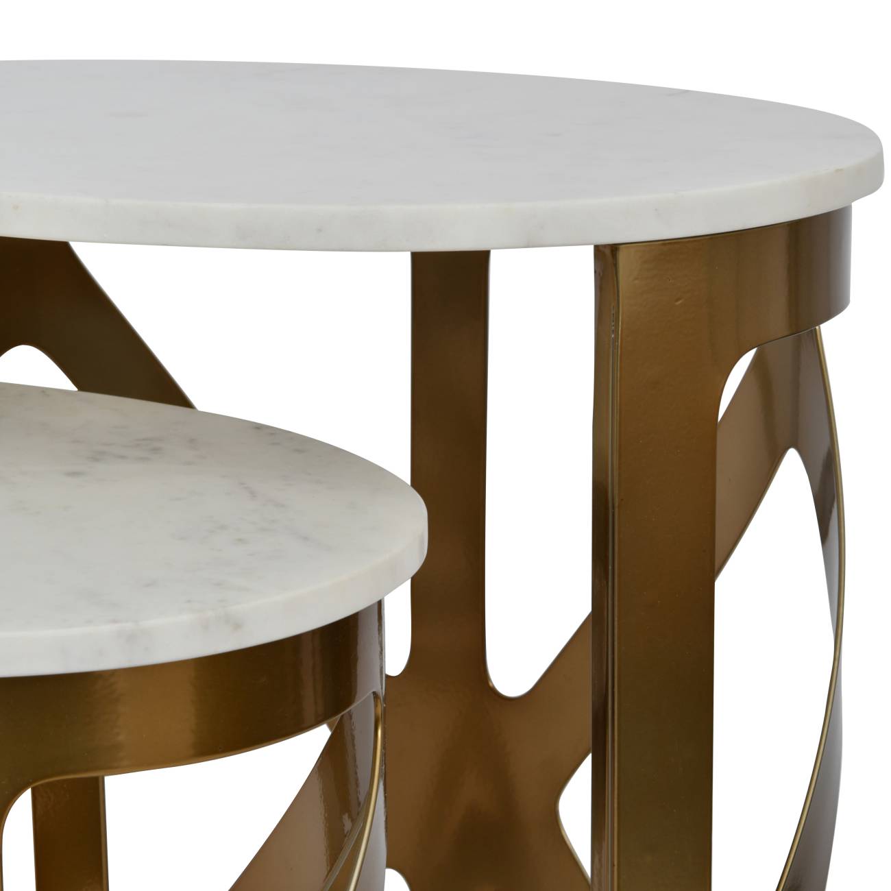 aRmanica Set of 2 Side Tables Satin Bronze Finish with Off-White Marble