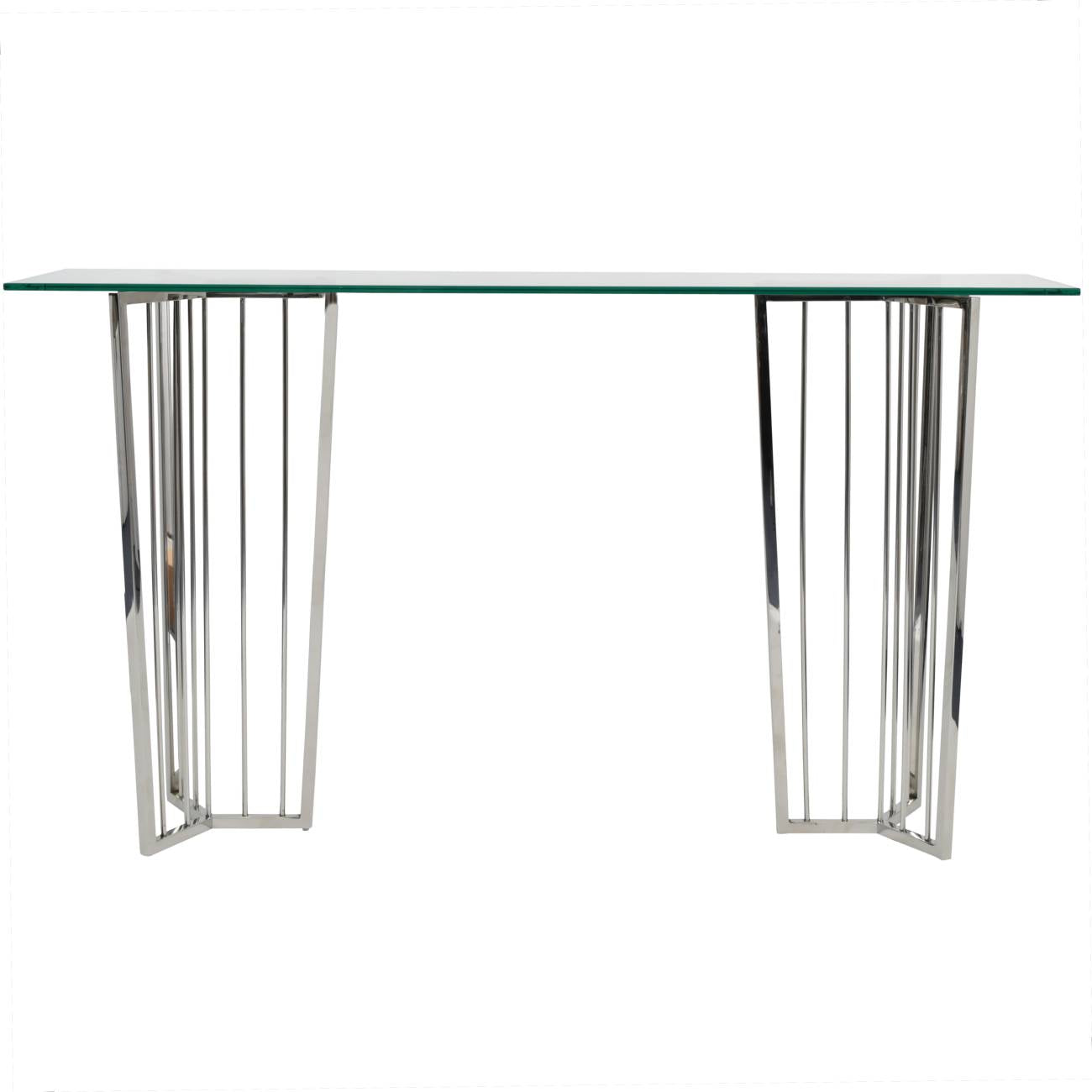 aRmanica Stainless Steel Frame and Clear Glass Console Table