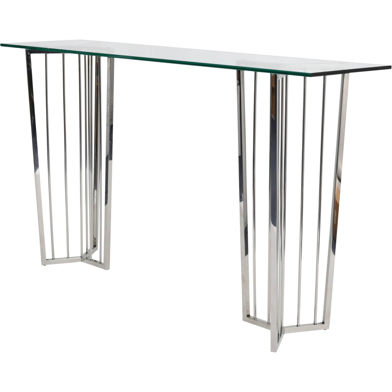 aRmanica Stainless Steel Frame and Clear Glass Console Table