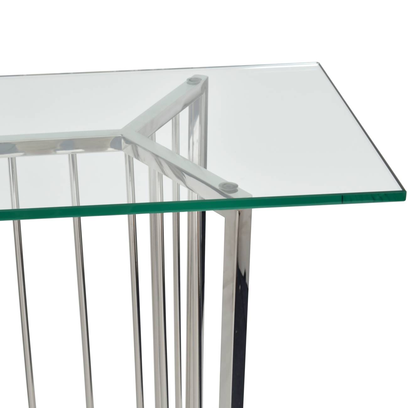 aRmanica Stainless Steel Frame and Clear Glass Console Table