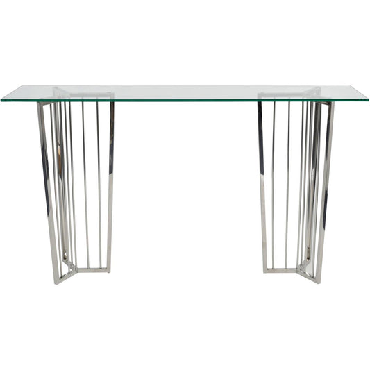 aRmanica Stainless Steel Frame and Clear Glass Console Table