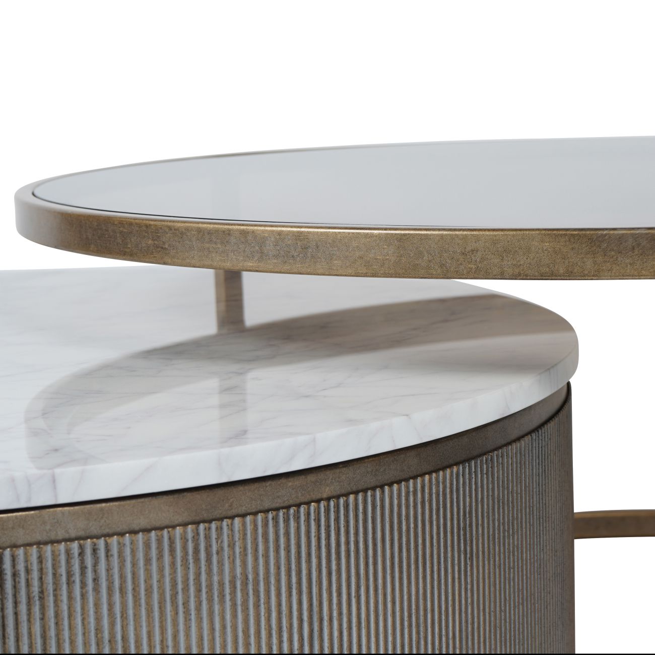 aRmanica Belvedere Aged Gold Set of 2 Nesting Coffee Tables with Marble and Tinted Glass