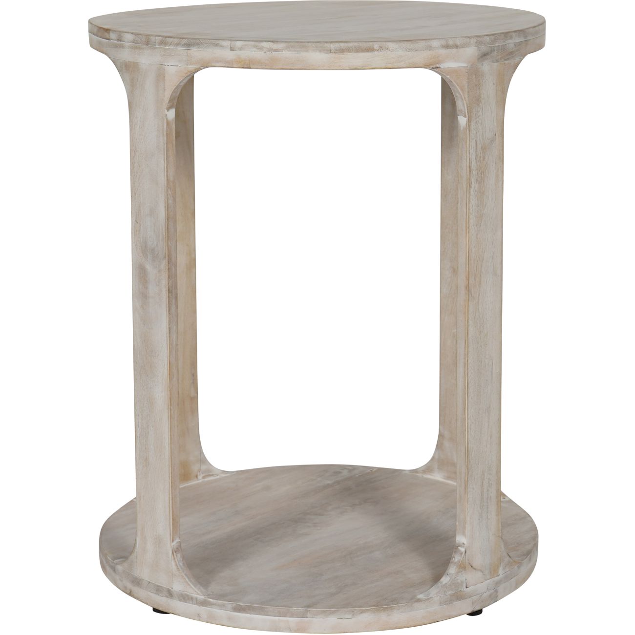 aRmanica Solid Carved Wooden Side Table in Whitewash Finish