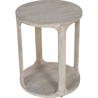 aRmanica Solid Carved Wooden Side Table in Whitewash Finish