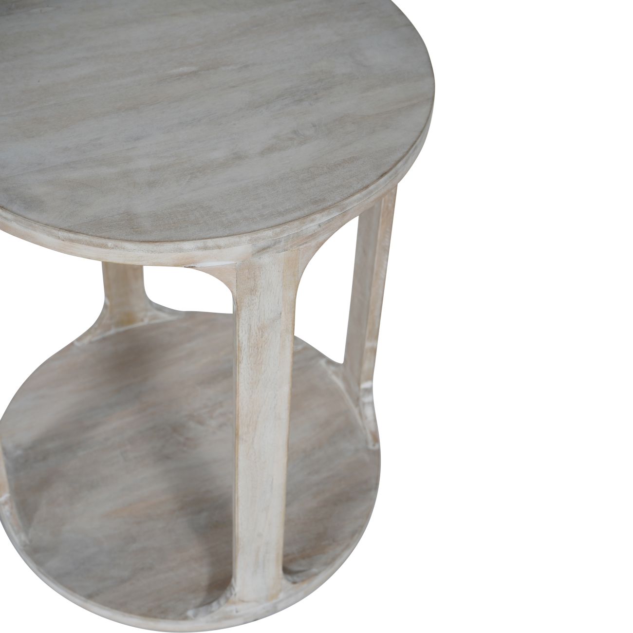 aRmanica Solid Carved Wooden Side Table in Whitewash Finish